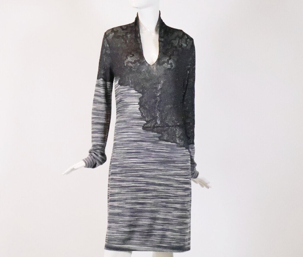 (8) Black Cheetah Print and Grey Stripe Knit Dress