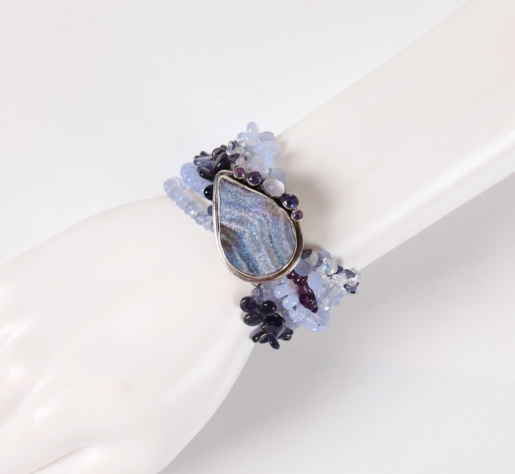 Druzy Amethyst Moonstone and Quartz Bracelet