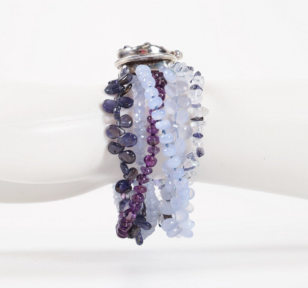 Druzy Amethyst Moonstone and Quartz Bracelet