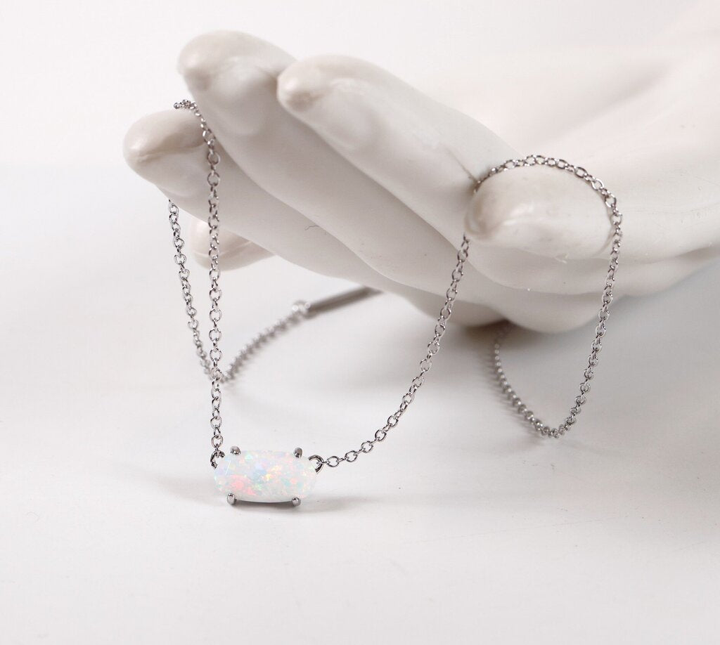 Rhodium Plated Opal 'Ever' Pendant
