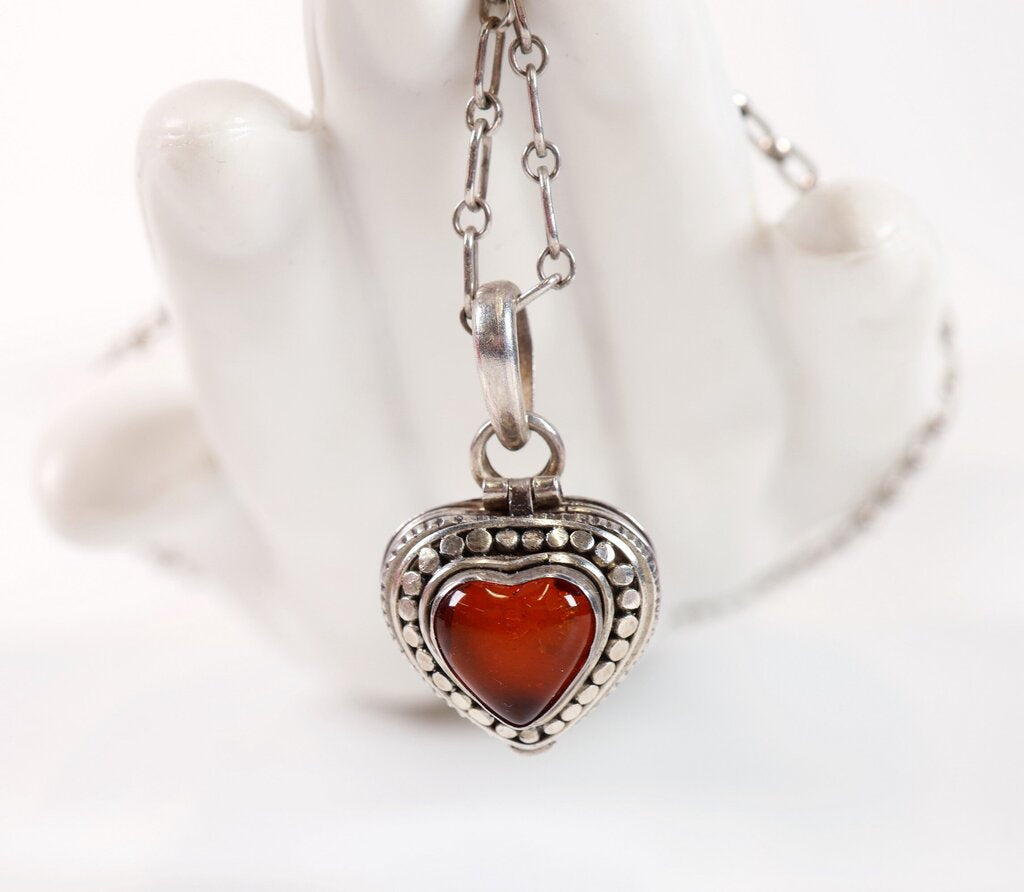 Sterling and Amber Locket Necklace