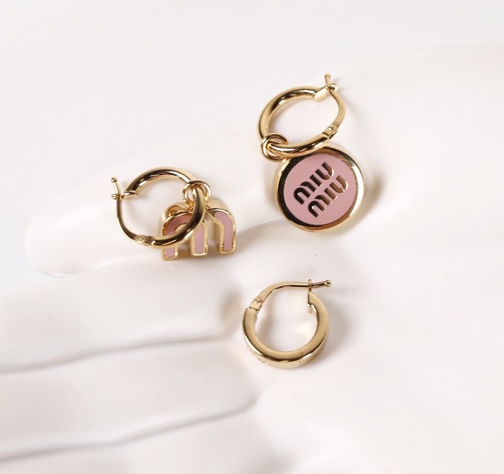 Gold Tone and Pink Enamel Metal Earrings Trio