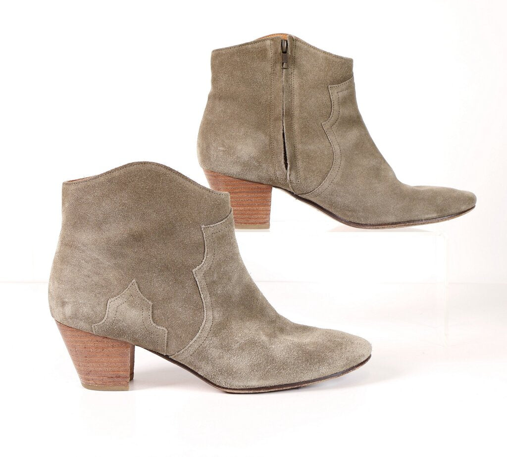 (11) Grey Suede Booties with Block Heel