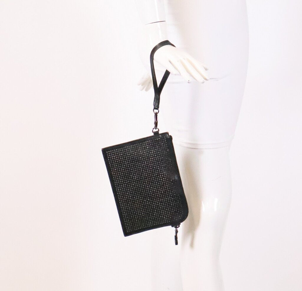 Black Leather Gunmetal studded Wristlet