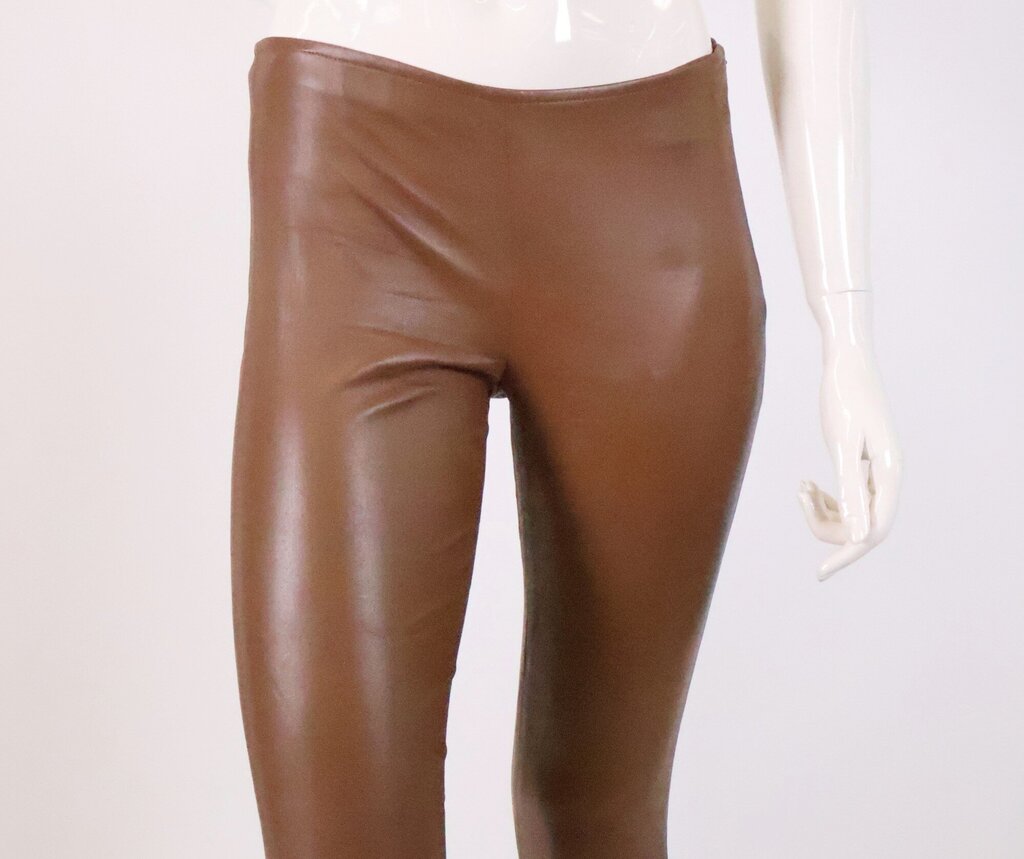 (XS) Cognac Leather Leggings w/ Zip ankle