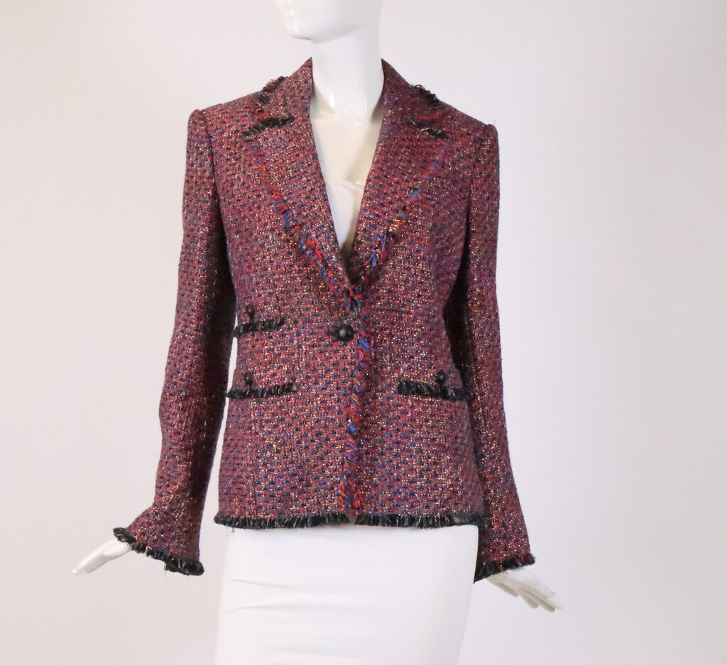 (6) Blue red black and gold tweed blazer