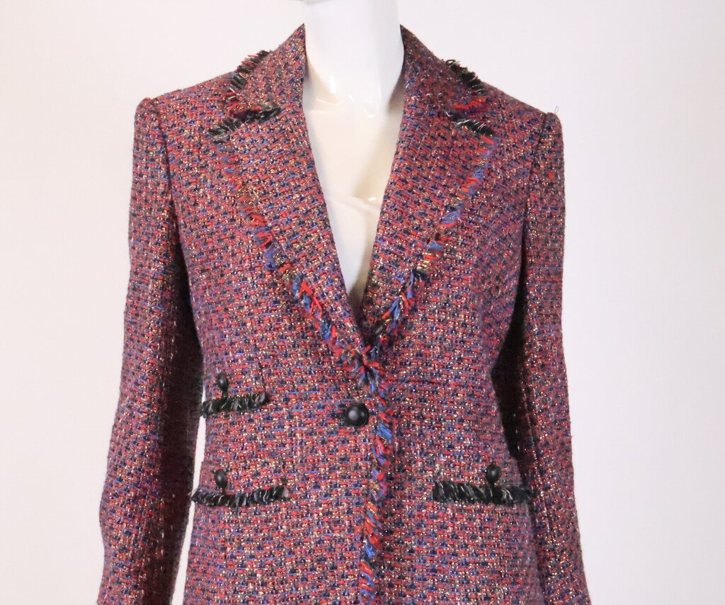 (6) Blue red black and gold tweed blazer
