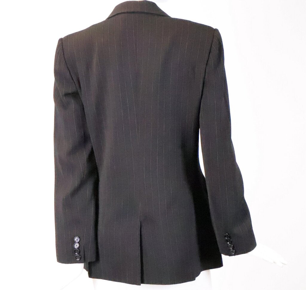(44) Black/Brown Pinstripe Pant Suit