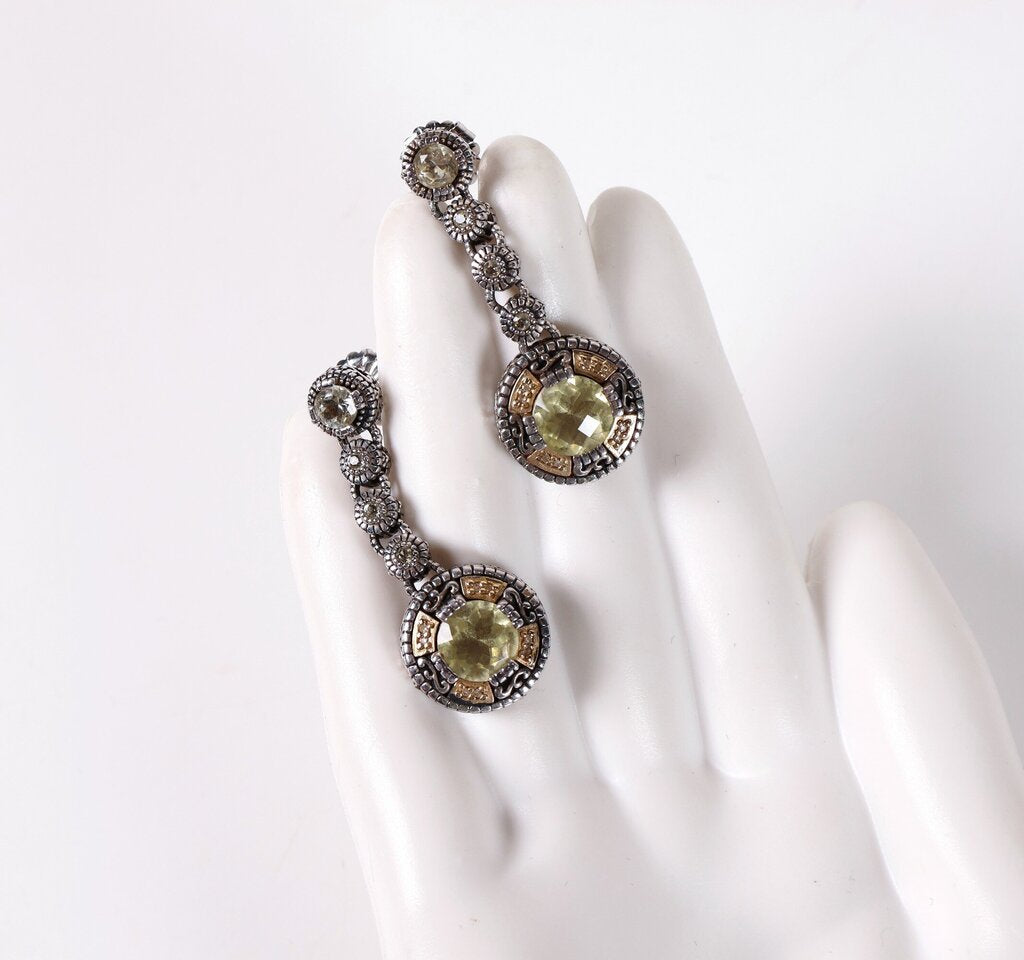 Sterling and 14K Yellow Quartz Earrings