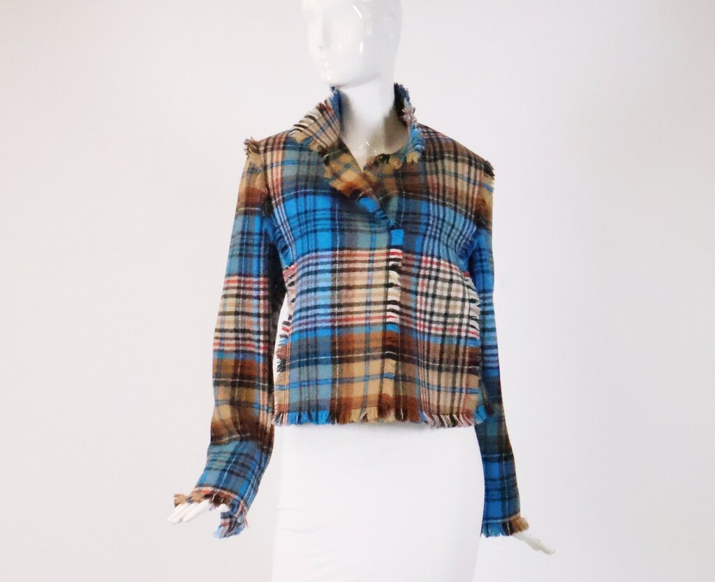 (8) Blue and Brown Plaid Wool Jacket