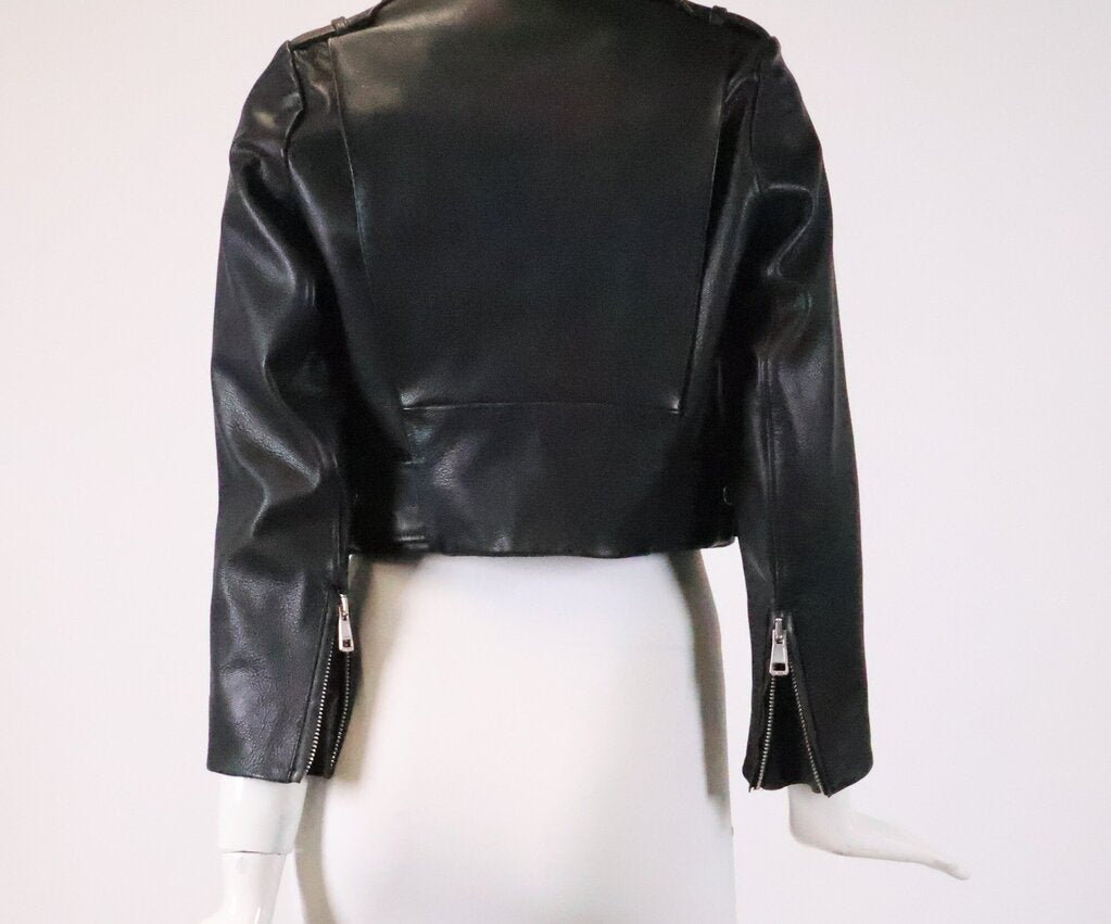 Leather Crop Moto Jacket (XS)