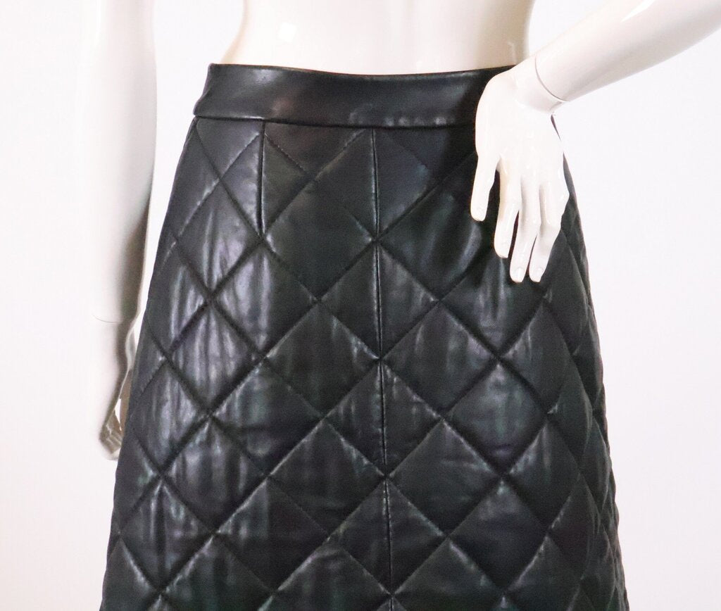 (2) Black Quilted Leather Zip Skirt