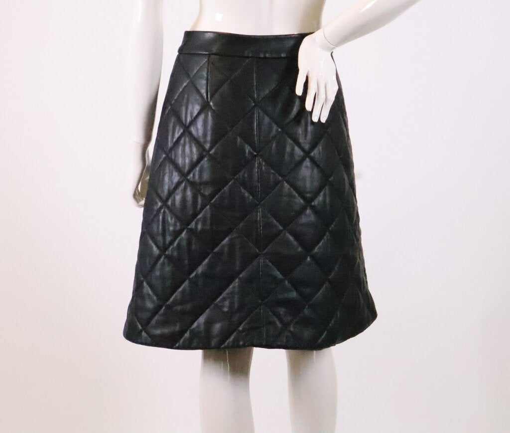 (2) Black Quilted Leather Zip Skirt