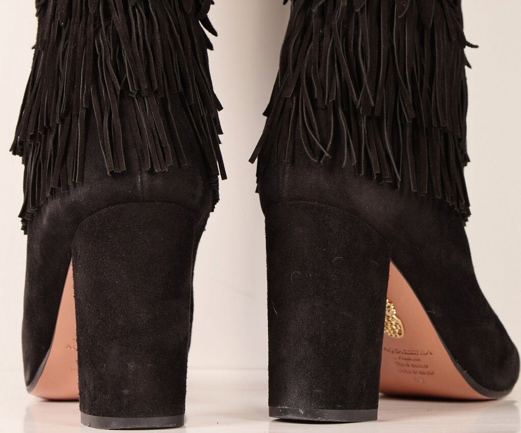 (40/10) Black Suede Fringe Boots