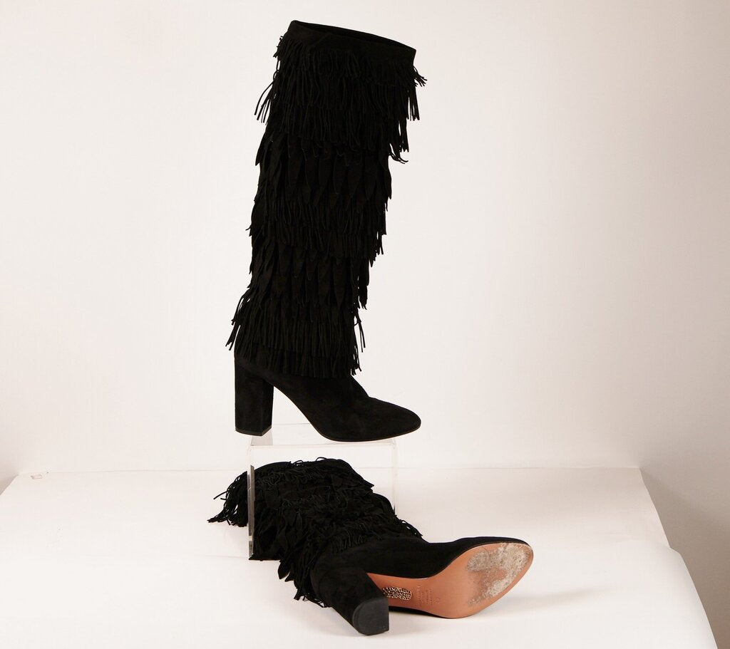 (40/10) Black Suede Fringe Boots
