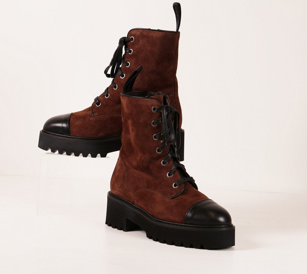(6) Brown Suede Combat Boots