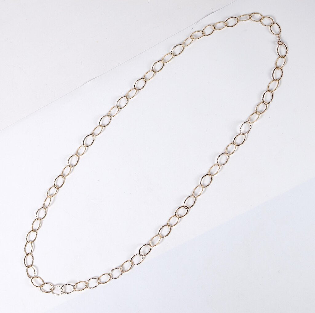 Gold Fill Hammered Link Long Link Necklace