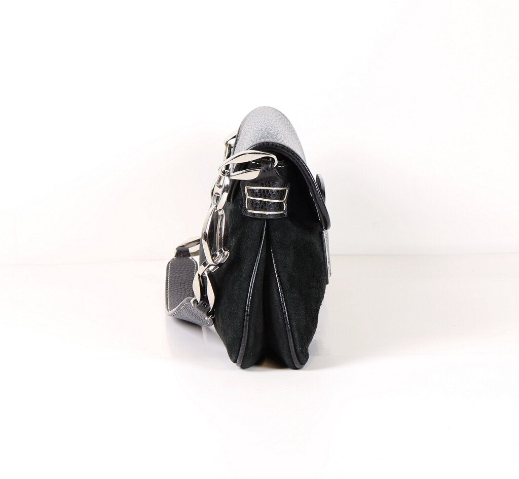 Black Suede and Leather Shoulder Bag