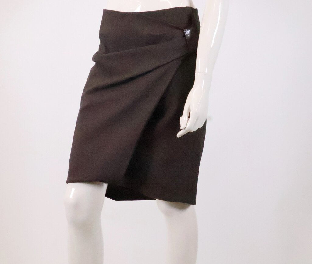 (4) Brown Pleated Wrap Pencil Skirt