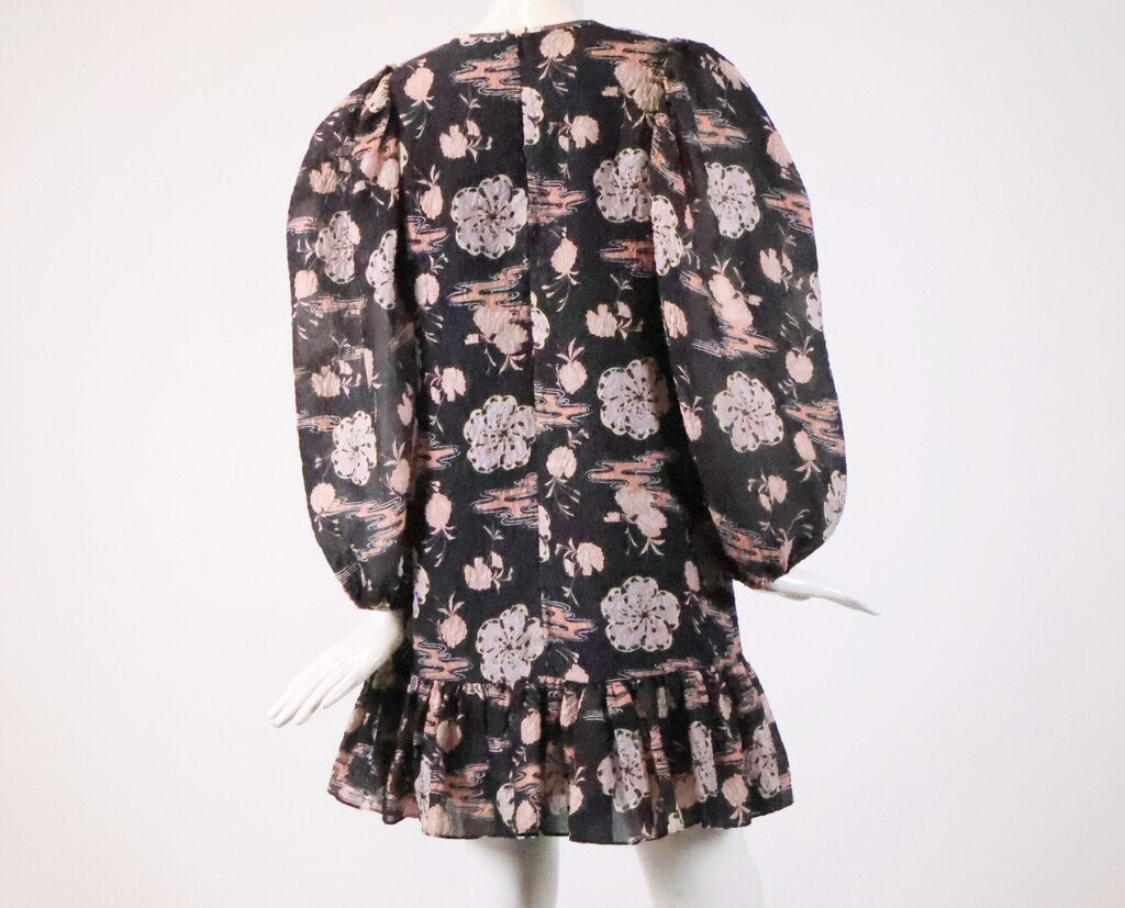 (S) Grey Crinkled Dress w/ Pastel Florals