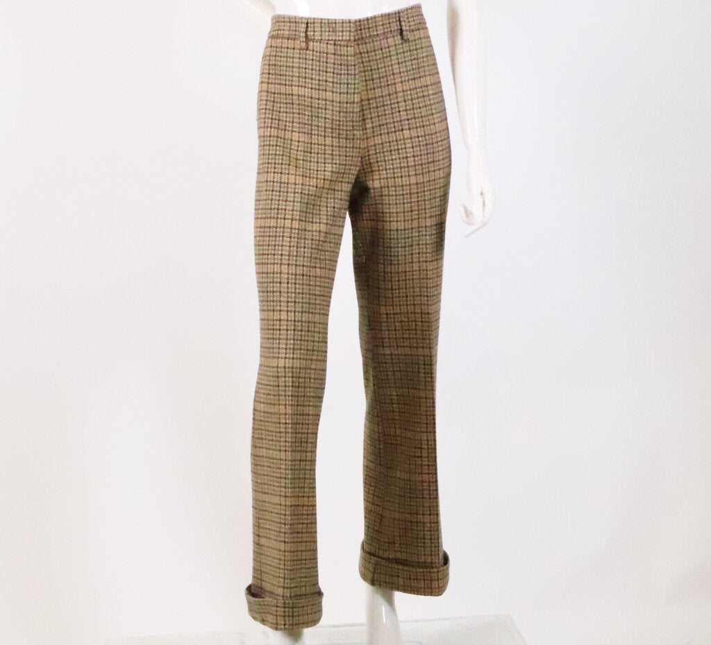 (32/L) Green/Yellow Houndstooth Wool Trousers