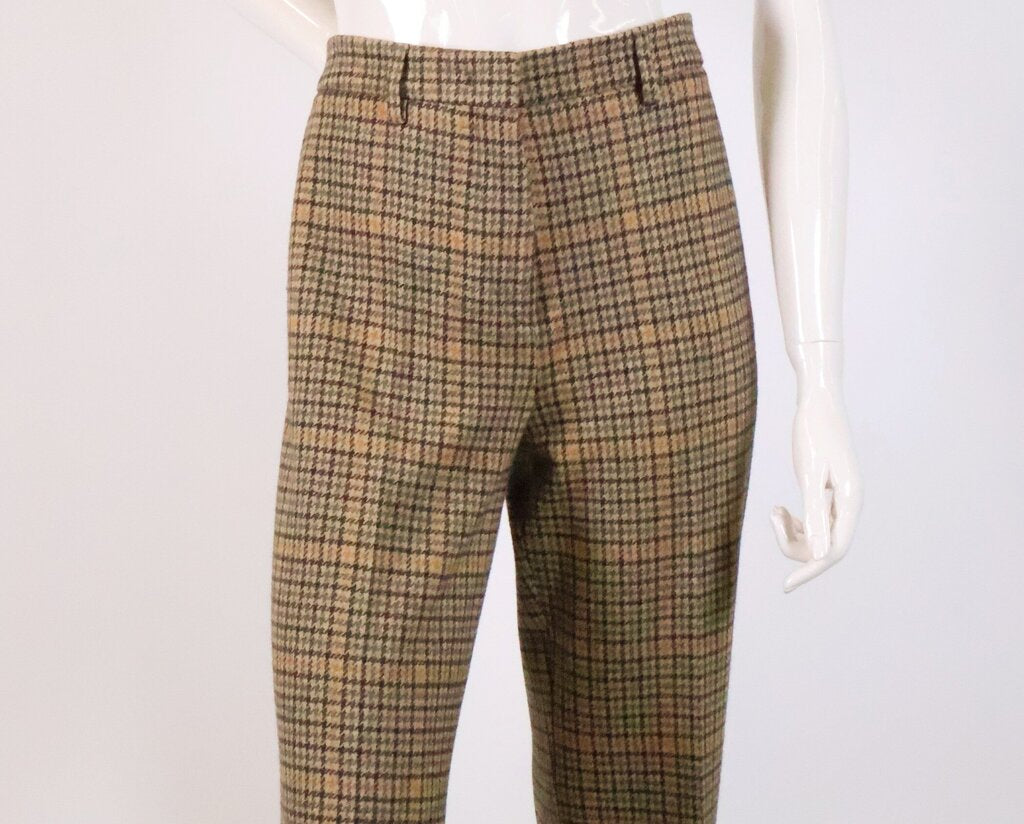(32/L) Green/Yellow Houndstooth Wool Trousers