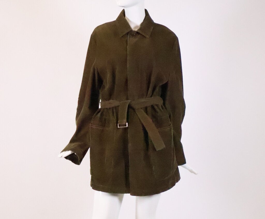 (S) Men's Green Corduroy Belted Jacket