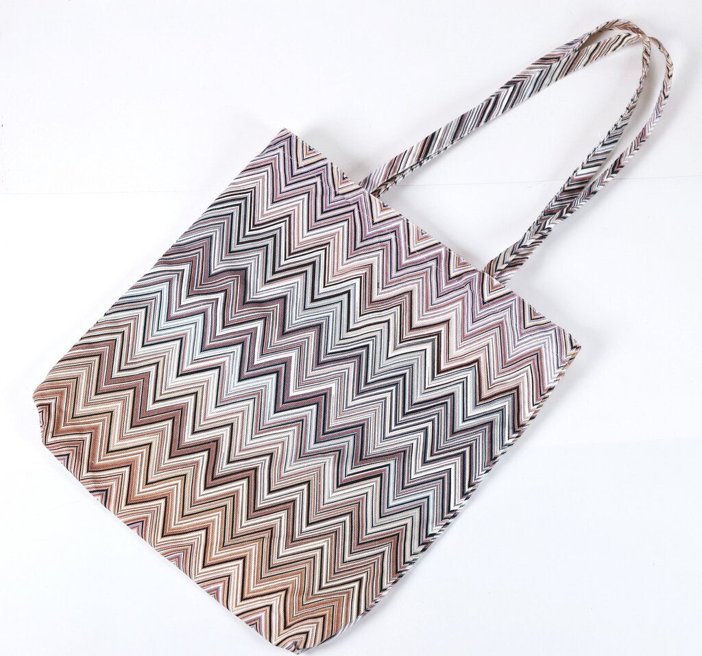 Beige Zig Zag Canvas Tote