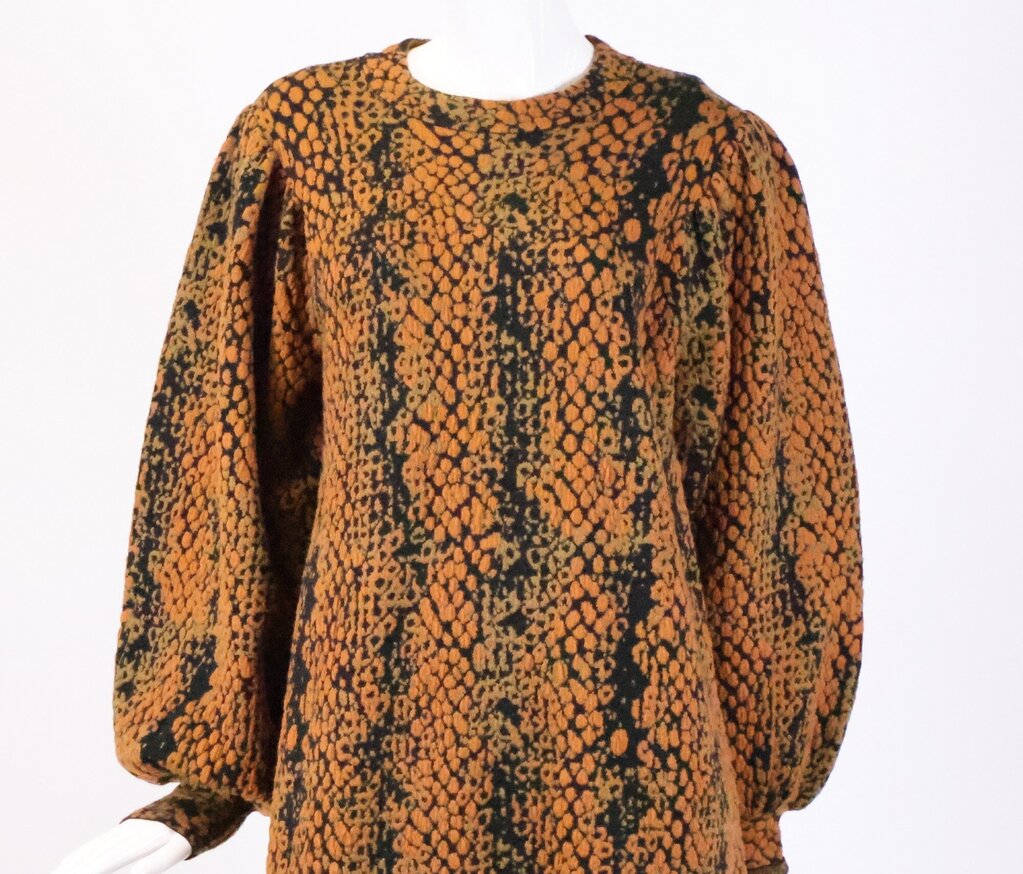 (S) Orange/Black Printed Knit Dress