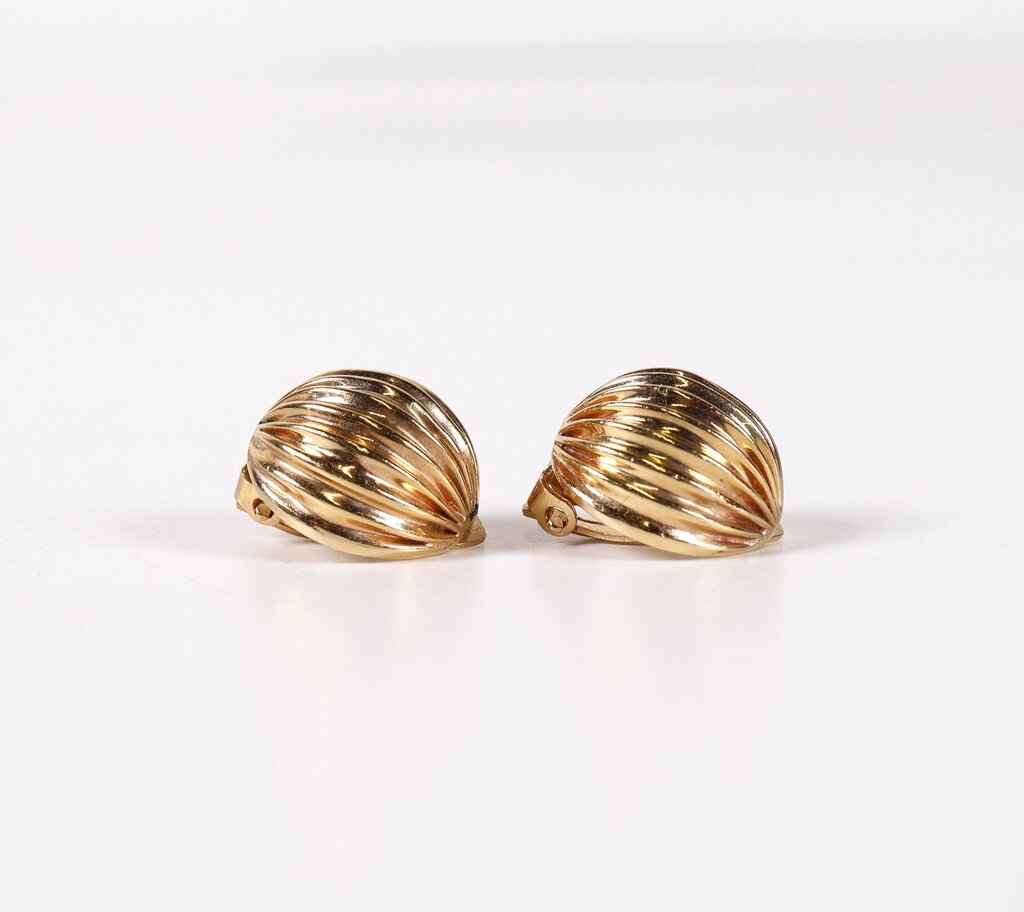 14K Ridged Dome Clip Earrings