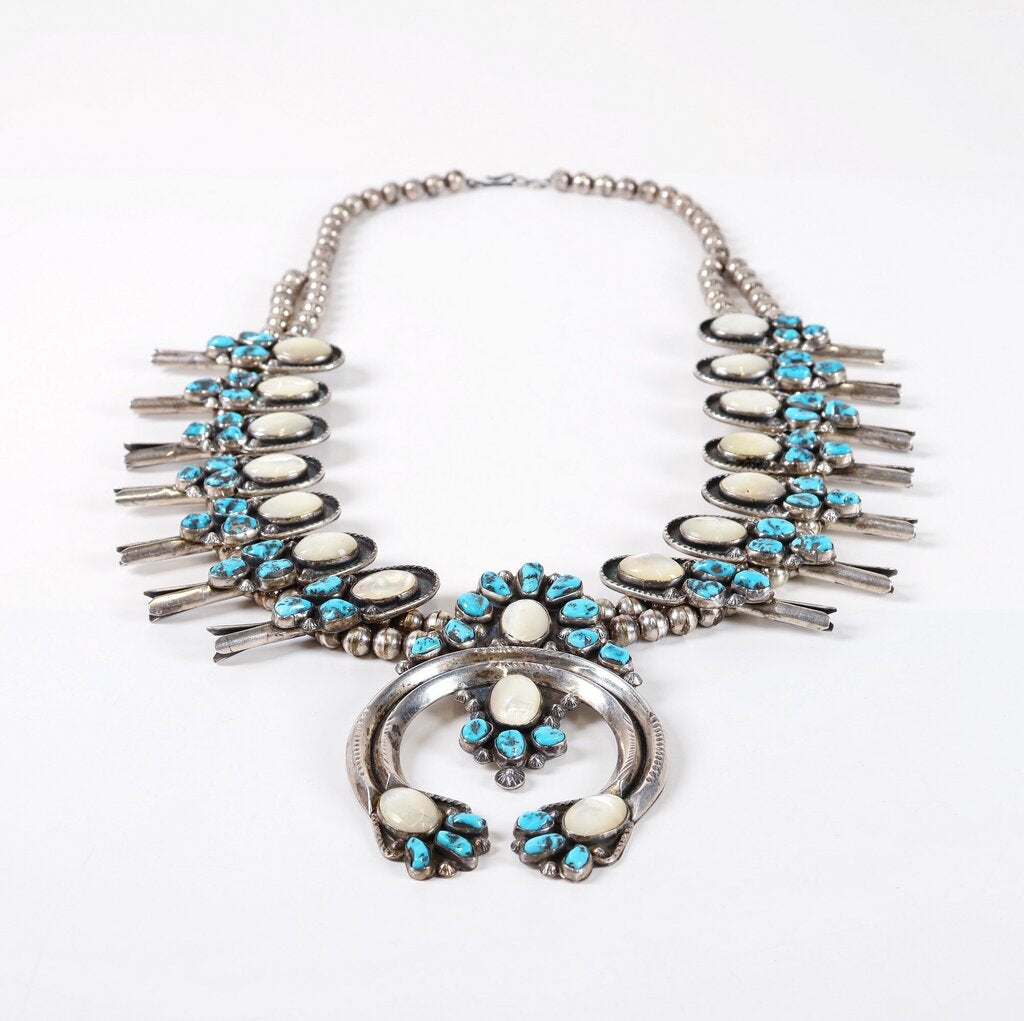 Sterling and Turquoise Squash Blossom Pendant necklace