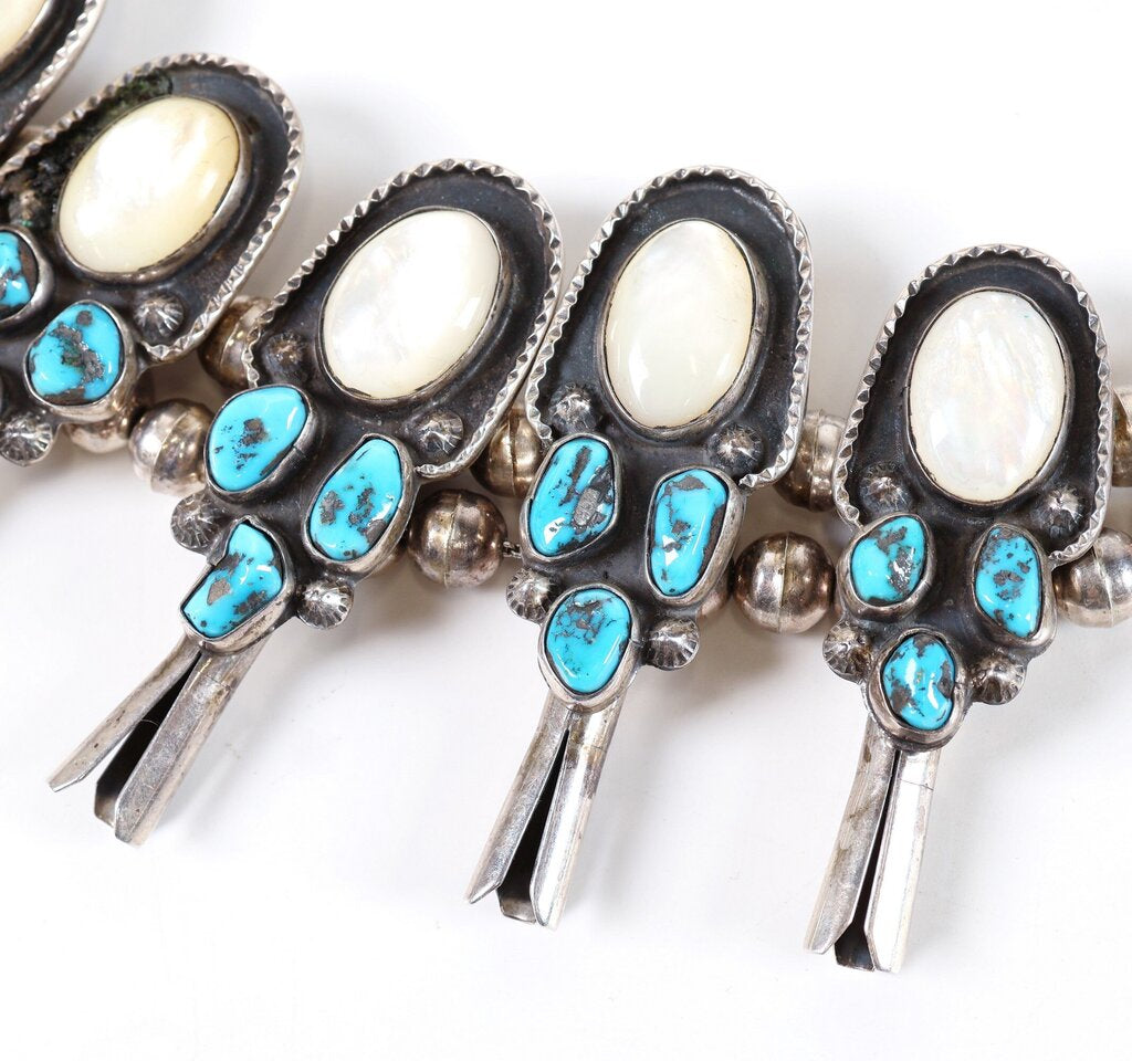 Sterling and Turquoise Squash Blossom Pendant necklace