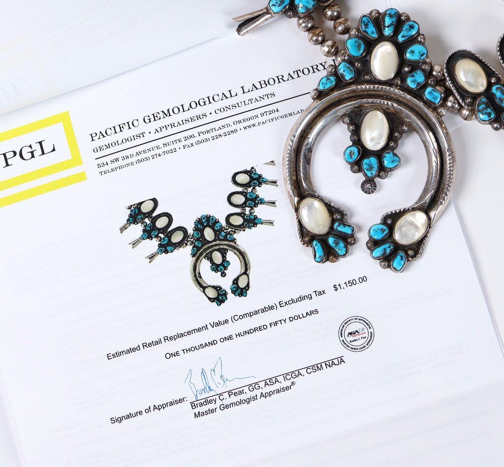 Sterling and Turquoise Squash Blossom Pendant necklace