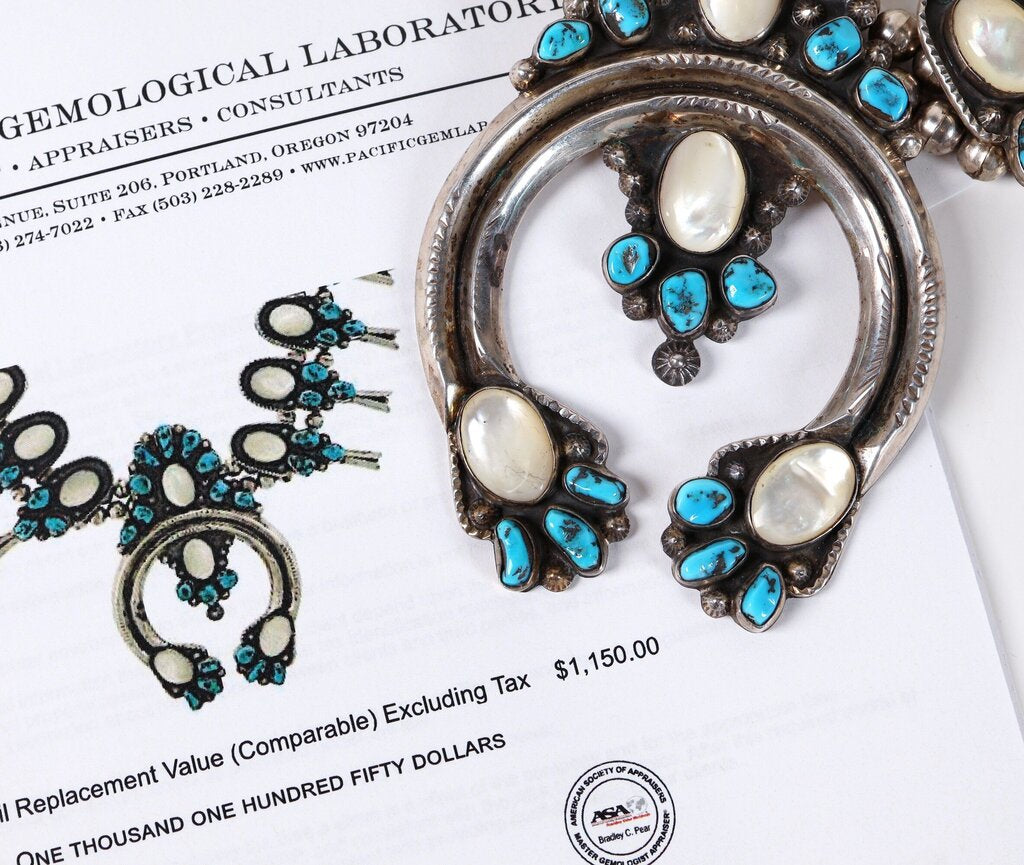 Sterling and Turquoise Squash Blossom Pendant necklace