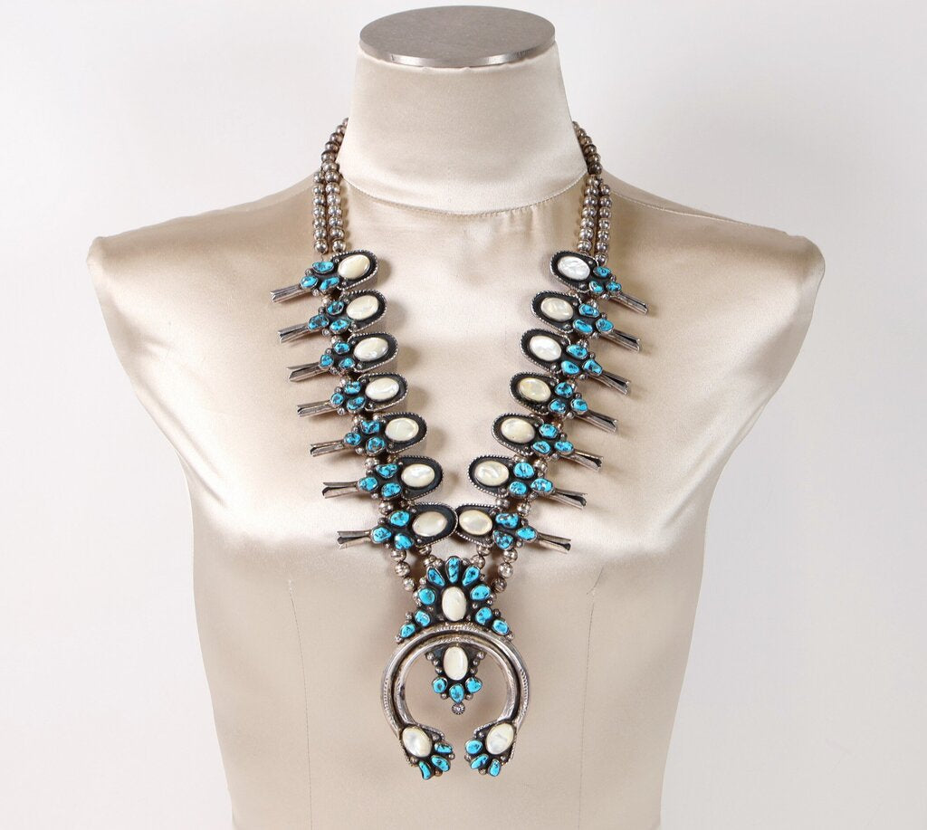 Sterling and Turquoise Squash Blossom Pendant necklace