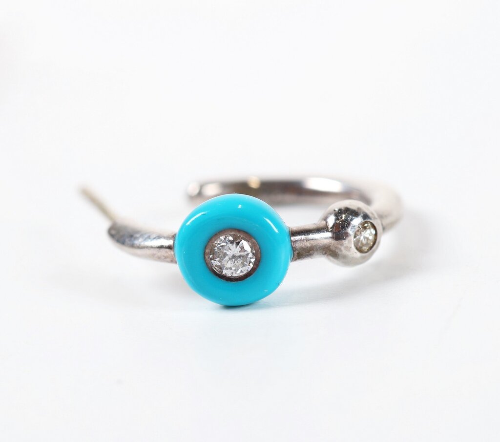 Sterling 'Tiny Stardust Hoop' with Turquoise and Diamond