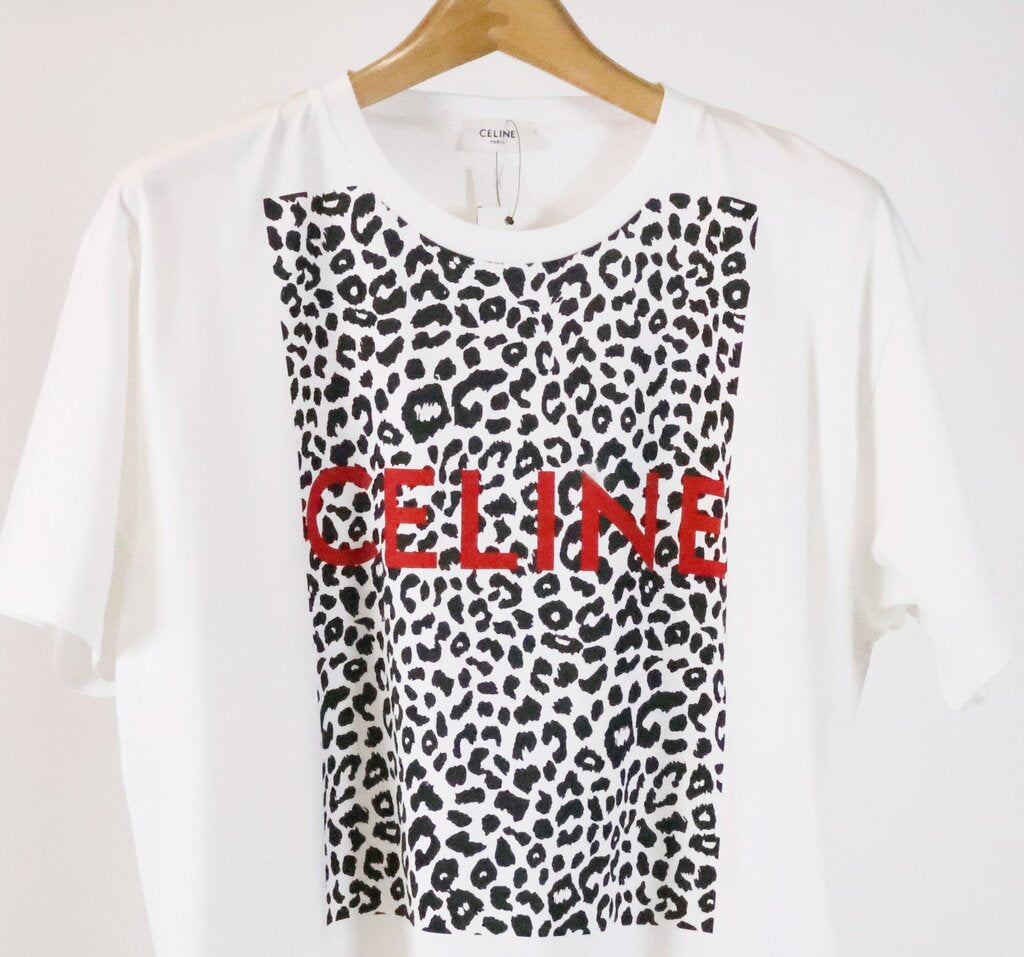 (L) White Tee w/ Cheetah & Red Logo