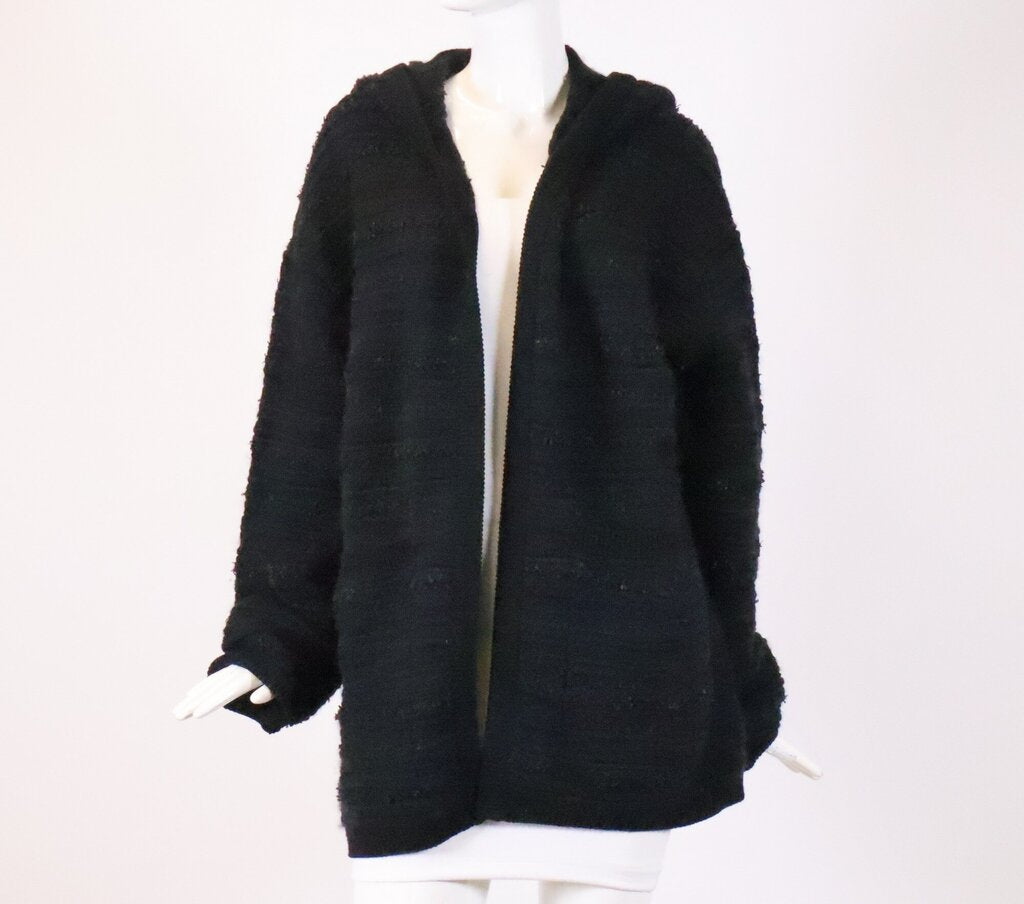 Black Knit Stripe Hooded Open Cardigan (M)