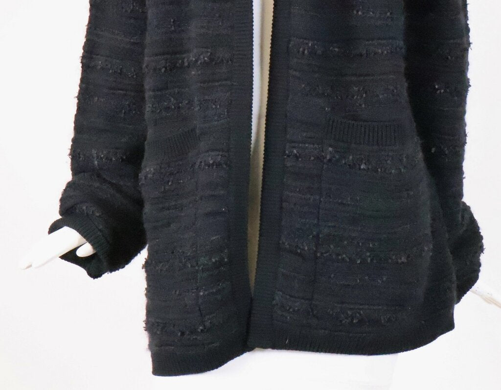 (M) Black Knit Stripe Hooded Open Cardigan