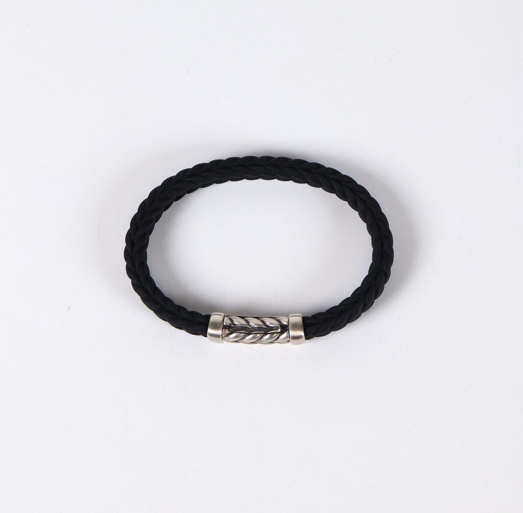 Sterling and Rubber 'Chevron' Men's Bracelet
