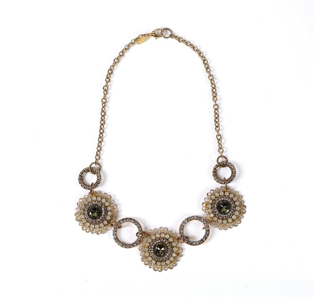 Brass and Rhinestone Bib Necklace