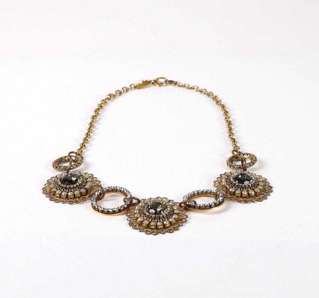 Brass and Rhinestone Bib Necklace