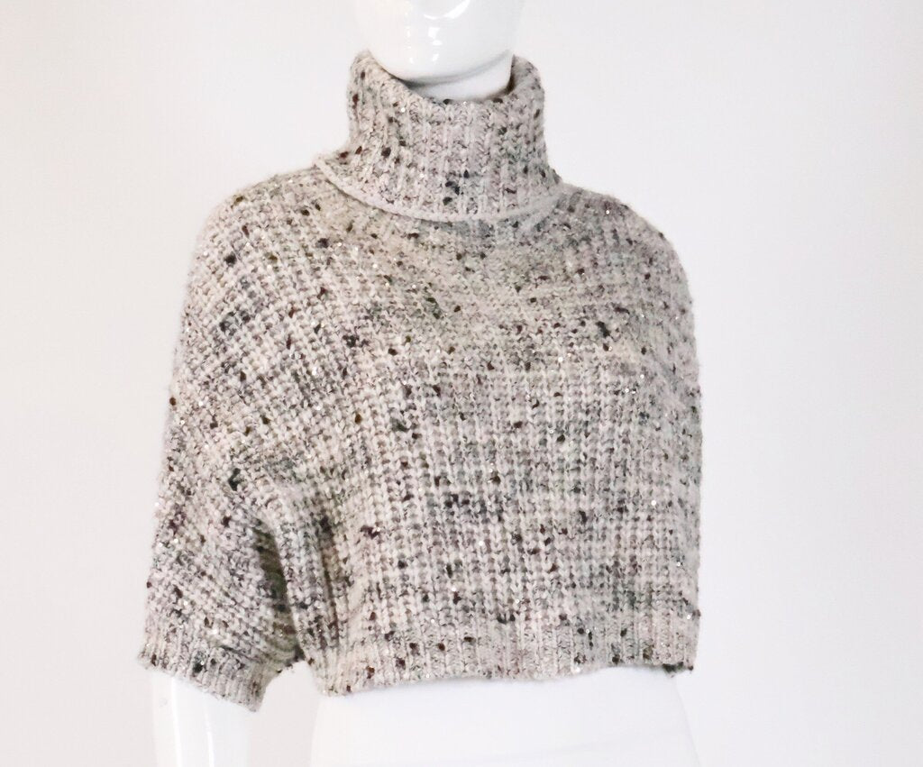 (S) Super Cropped Knit Turtleneck with Sequins