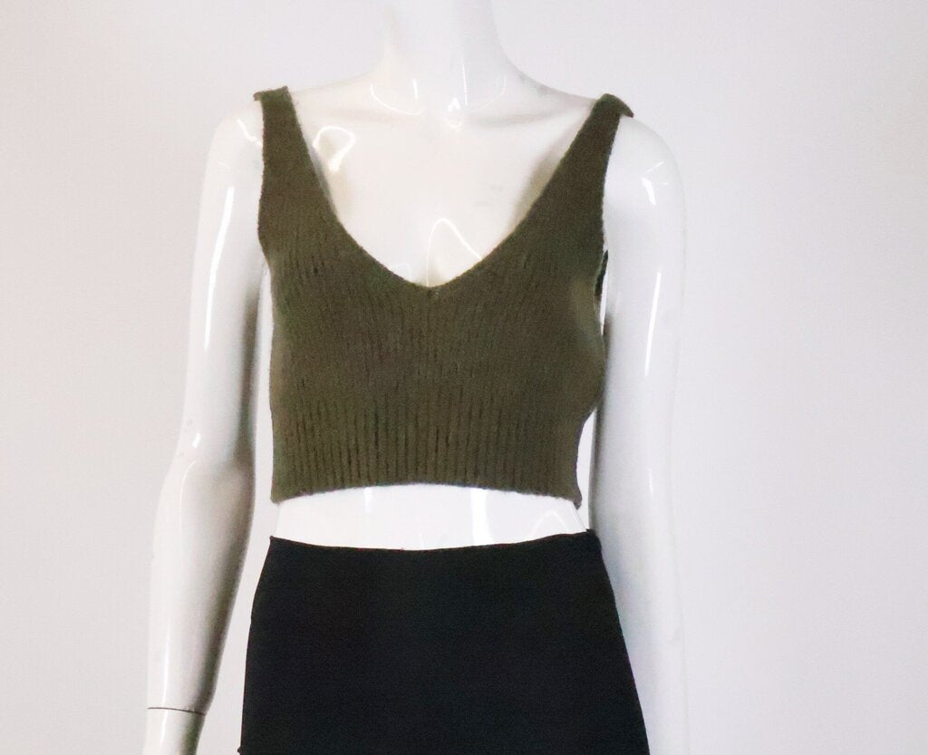 Olive Green Knit Scarf and Tops Set (S)