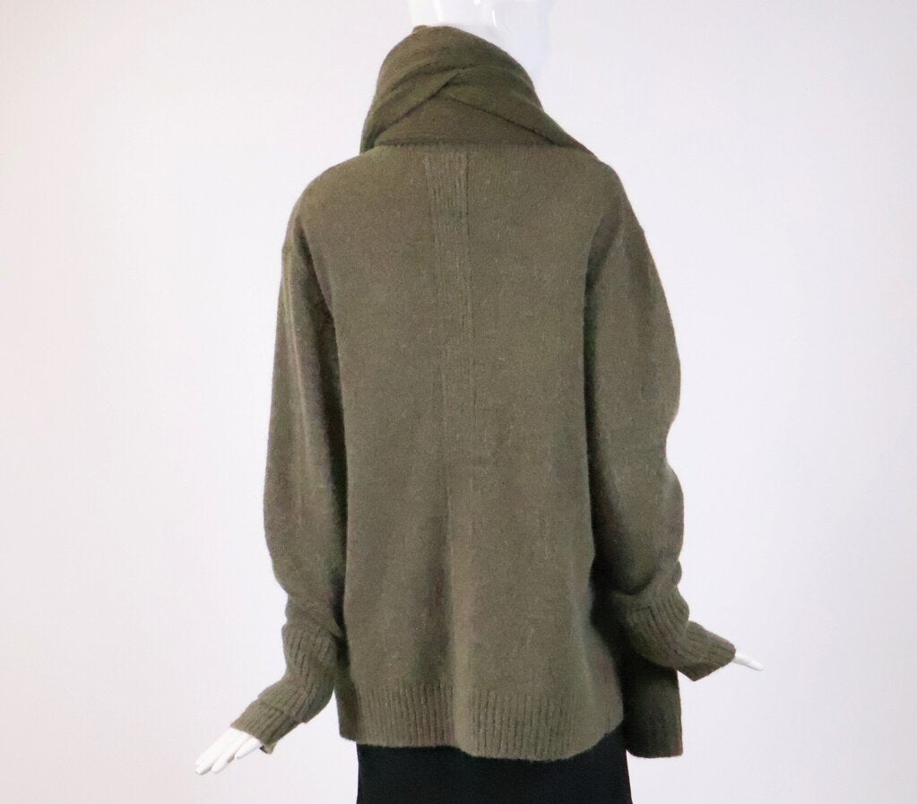 (S) Olive Green Knit Scarf and Tops Set