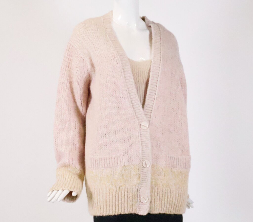 Light Pink and Beige Knit Scarf and Tops Set (S)