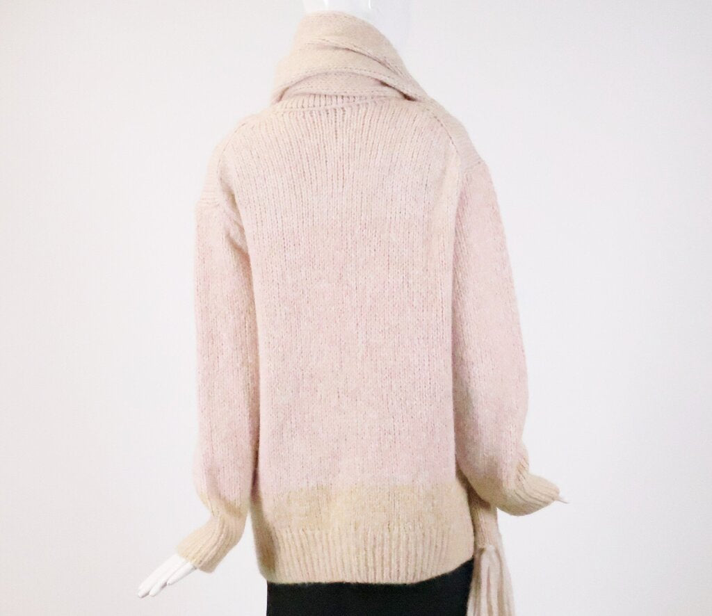 (S) Light Pink and Beige Knit Scarf and Tops Set