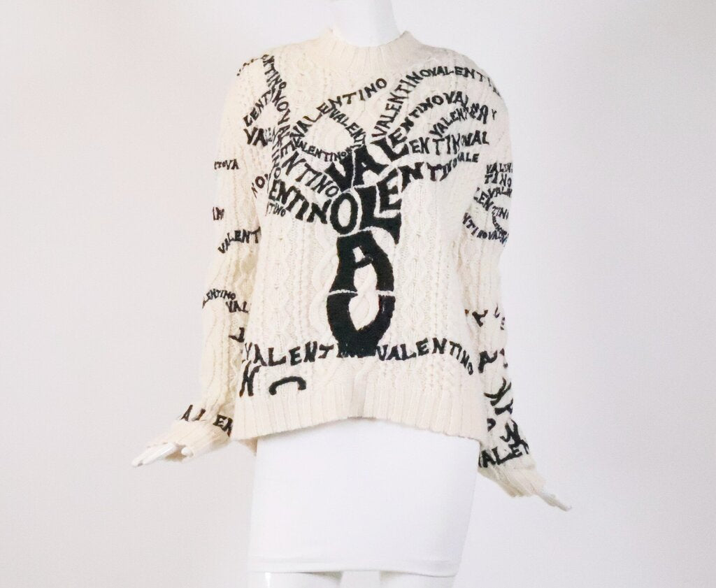 Cream Cable Knit Sweater with Writing (M)
