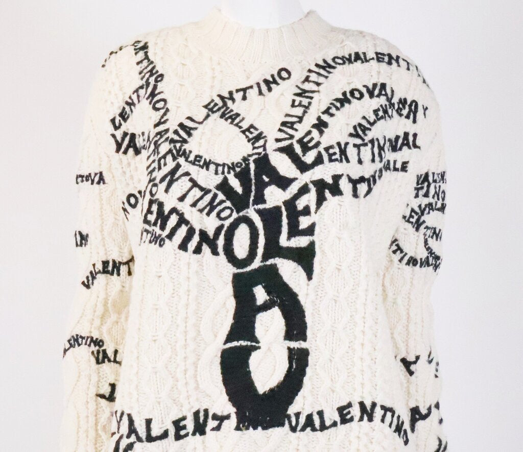 Cream Cable Knit Sweater with Writing (M)