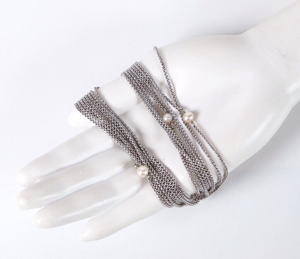 Sterling and Pearl Multi Strand 34" Necklace